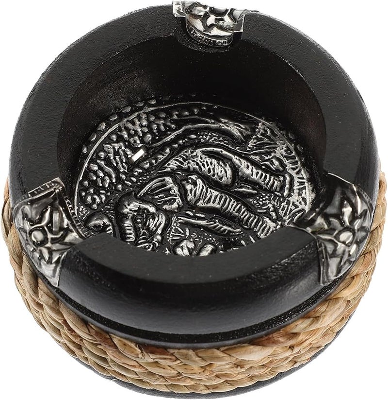 Vintage Wooden Ashtray Black 3 Inch Small Wear Resistant Cigarette Butt Container for Office Living Room Table - Image 1